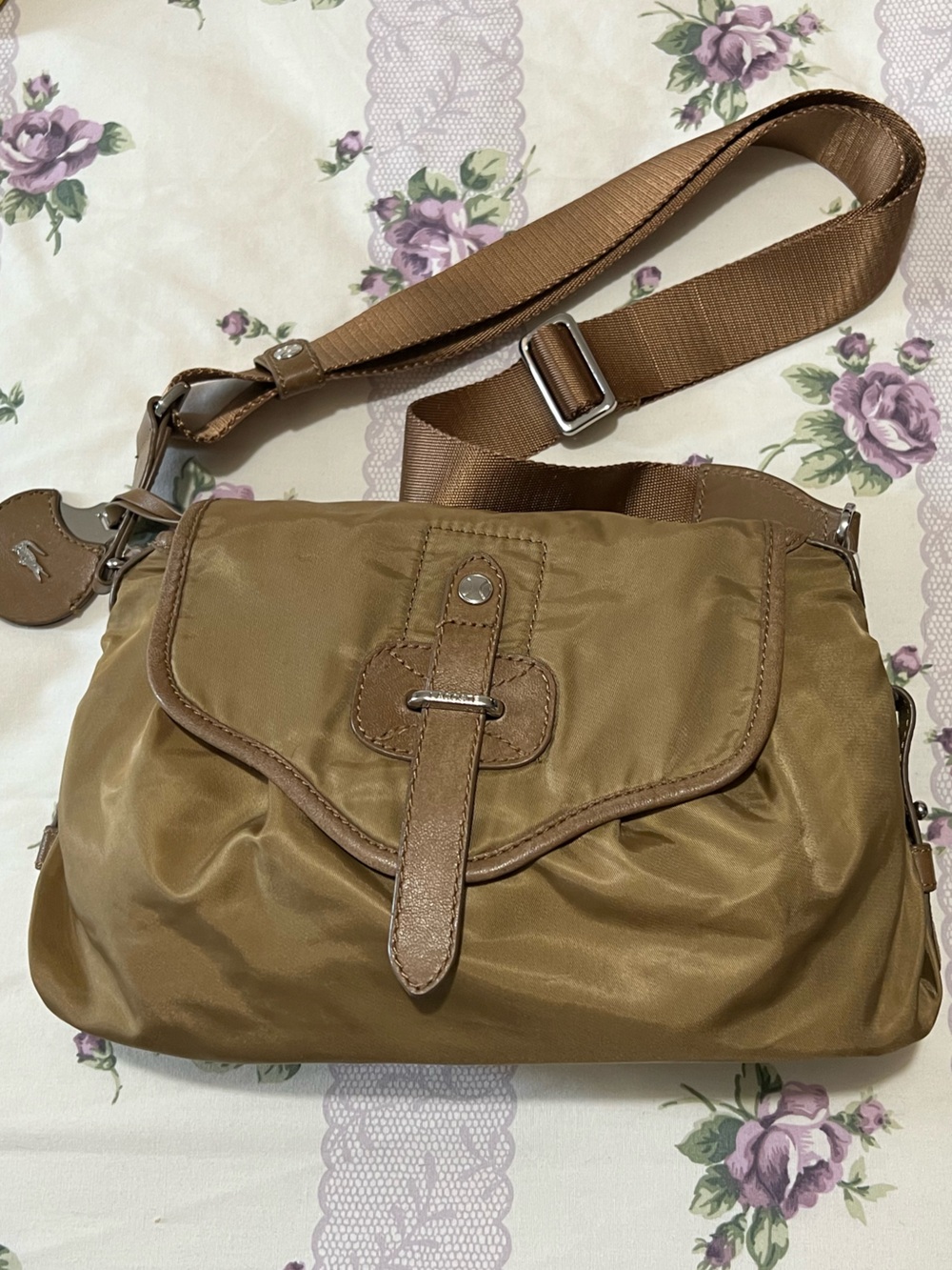 Lacoste Brown Nylon Crossbody Bag with Adjustable Strap